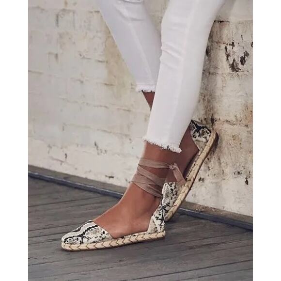 Vince Camuto Women Taupe/Snake Ribbon Jeliany Espadrille Lace Up, Size 9.5M - Picture 1 of 9